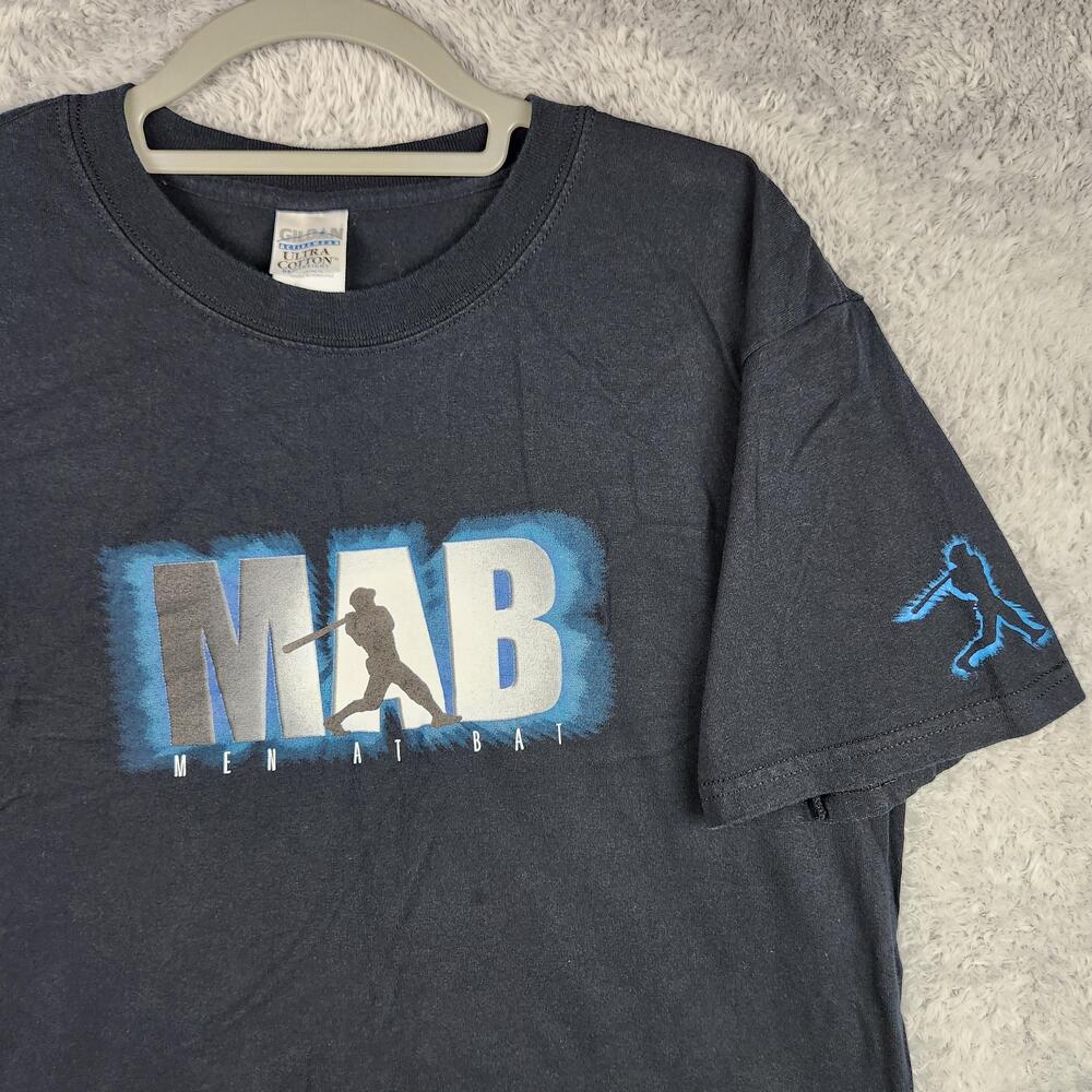 Vintage MAB Men At Bat Shirt Mens Large Black Baseball Graphic Logo Sports Y2k